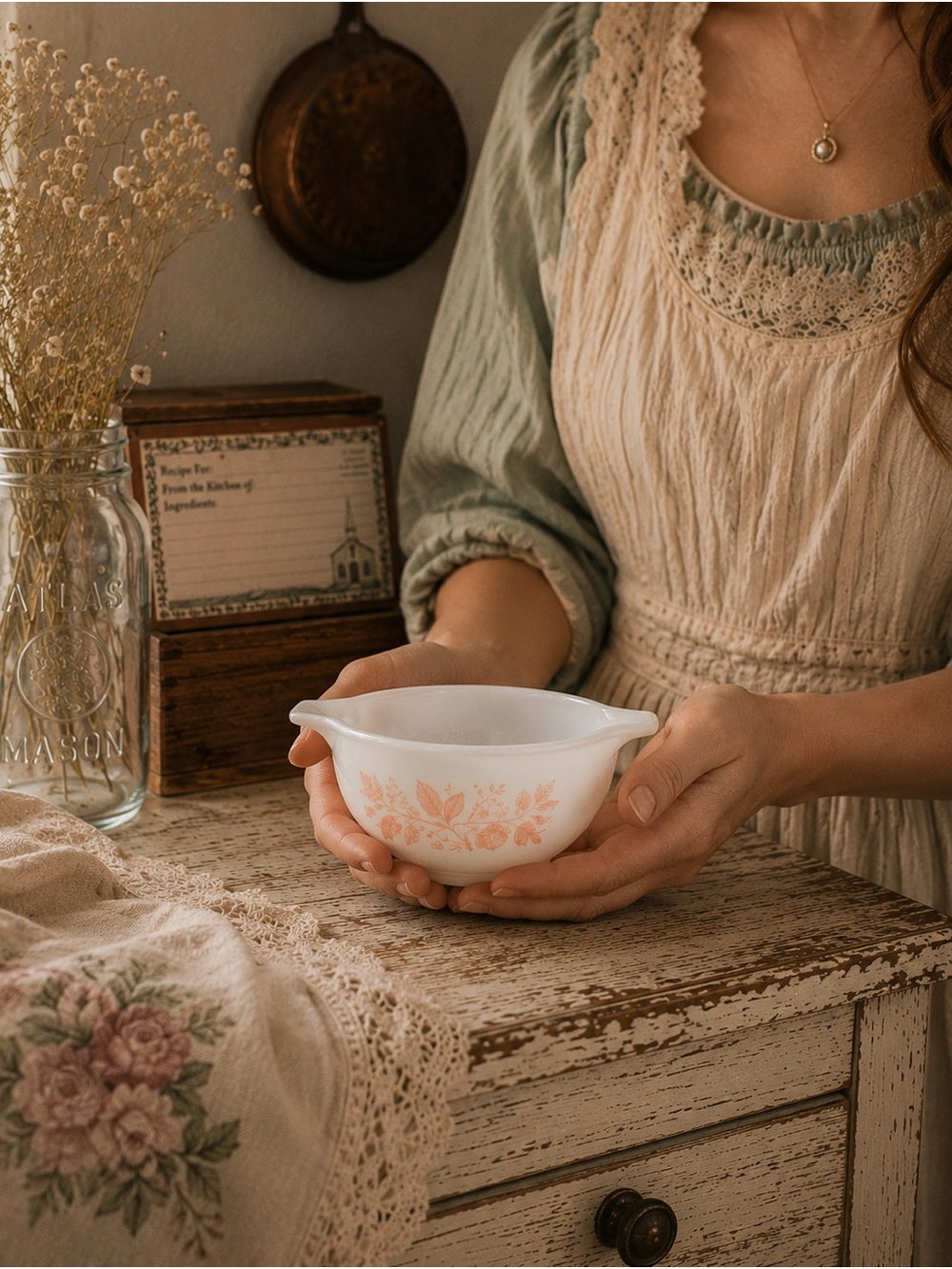Vintage Pyrex Pink Gooseberry 441 Cinderella Bowl | Milk Glass